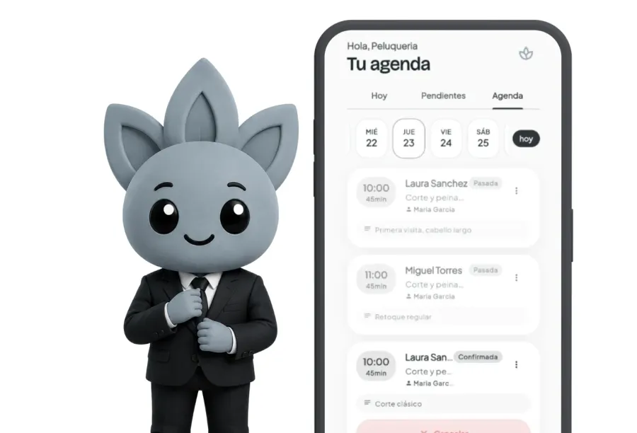 Pantalla de agenda de la app Bipsy Business junto a Bip